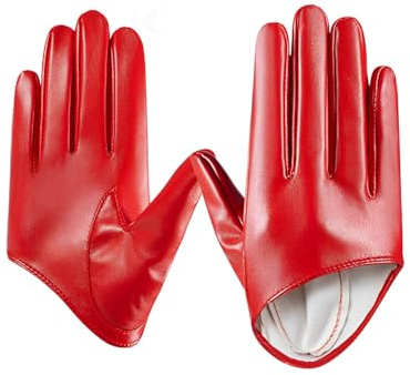 UYRVAPE Gants courts en cuir demi-paume sans doublure, Gants Gothique Cosplay Accessoires Gloves Unisexe noir, Gants extra courts en cuir synthétique Demi-paume douce pour soirée, Rouge