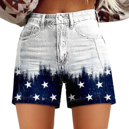 Genérico Mujer Pantalones Cortos Vaquero Moda 2025 Ligero Cintura Alta Sexy Pantalones Cortos Jeans Elástico con Estampado Retro de Moda