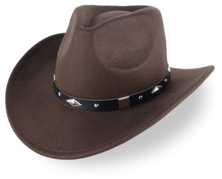 DTREEL Klassischer Cowboyhut für Männer und Frauen Filz breite Krempe Western Cowboyhut mit Gürtelschnalle （Coffee）