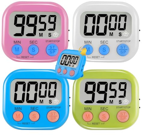 4-Piece Multi-Function Digital Timers with Visual Display for Kids, Ideal for Kitchen Cooking, Egg Timer, Classroom Use, Study, Work, and Exercise Training – Batteries Not Included