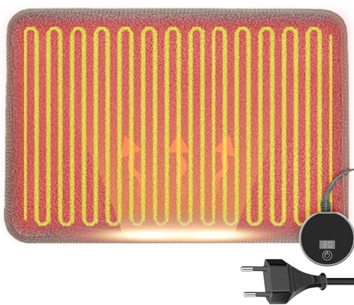 230 V värmematta golv, 6 värmenivåer uppvärmd golvmatta, fotvärmare med termostat, timer och pekskärmsstyrning, elektrisk PVC-värmematta, halkfri värmematta för hemmet (grå)