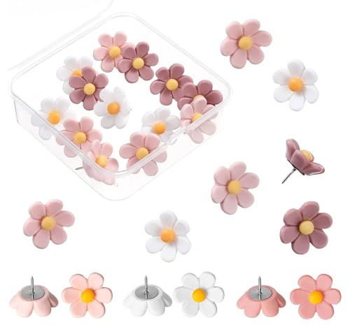 Funngy Blomhäftstift 20 färgglada häftstift för anslagstavlor, korktavlor, fotoväggar, kontor och heminredning