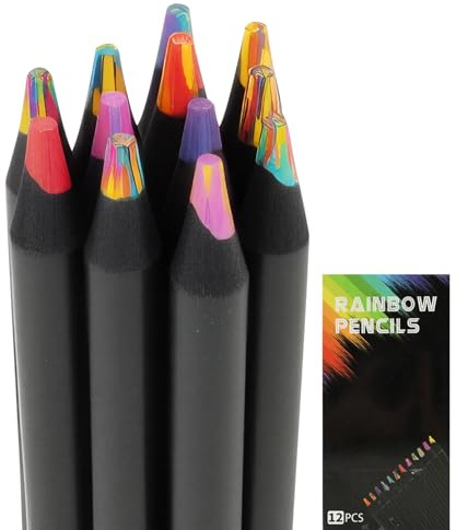 Crayons Arc-En-Ciel 12 Couleurs, Crayons de Couleur Enfant et Crayons de Couleur pour Adultes, Idéal pour Dessin et Coloriage, Cadeau Noël/Pâques, Compatible Feutres Coloriage Enfants et Crayon Woody