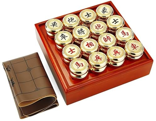 Ajedrez Chino (Xiangqi), Juego de Damas, Juego Mesa Metal for Viajes, Xiangqi 象棋(Gold)