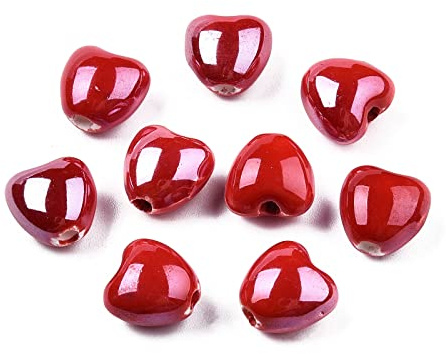 FASHEWELRY - 40 perline in porcellana perlata fatte a mano 10x10x7mm, perline in ceramica a forma di cuore per la creazione di gioielli, per bracciali, collane, orecchini, per la Festa di San