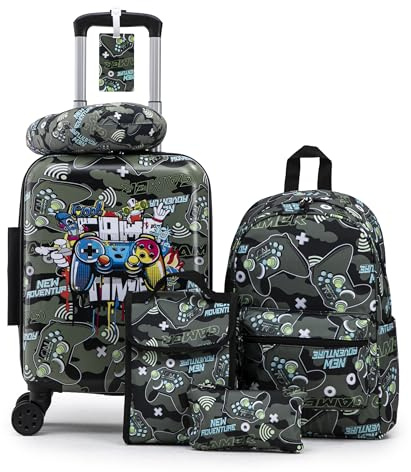 Rosamo Kid’s Luggage Set 6 Piece Suitcase Set 16 Hardside Luggage with Spinner Wheels Girls Boys Carry on Luggage Travel Rolling Luggage Airline Approved (Joystick)