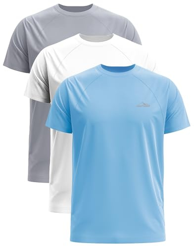 Hioutdoor 3-Pack Men's UV Protection Shirts, Rash Guard with UPF 50+ Sun Protection, Quick-Drying, Lightweight, Breathable, for Sports, Fitness, Training, Surfing, Outdoor, Swimming - Men’s
