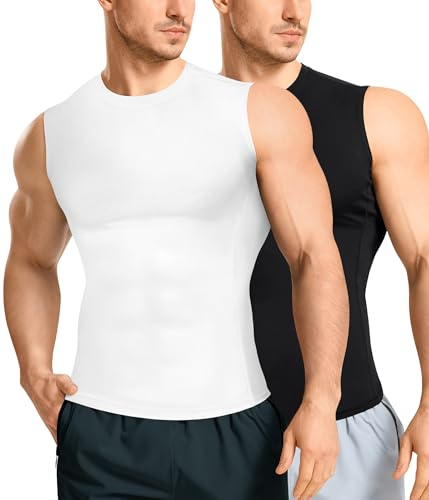 Nebility Men Compression Shirt Vest 2 Packs Slimming Tummy Control Body Shaper Seamless Undershirts Shapewear Waist Trainer Tank Tops
