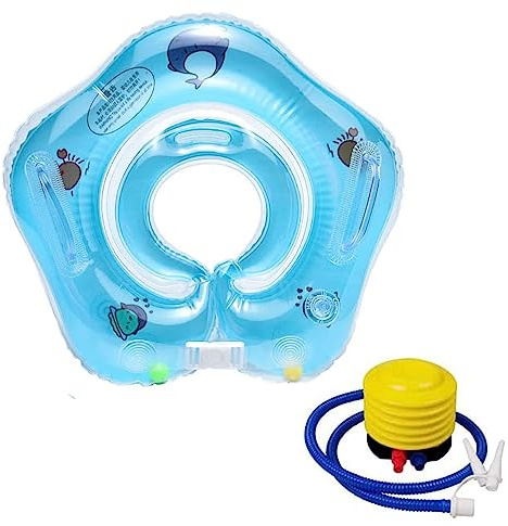 Inflatable Baby Swimming Float with Inflatable Tools Pool Fun Swimming Pool Toys for Age 1-36 Months Toddler,Neck Float for Baby (Blue)