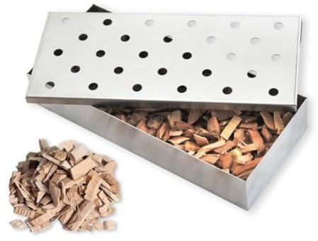Homeponnew Caja de astillas de madera para barbacoa de acero inoxidable para parrillas de pellets, caja ahumadora de 12 pulgadas con diseño ventilado y tapa con bisagras, acero inoxidable 304 de grado