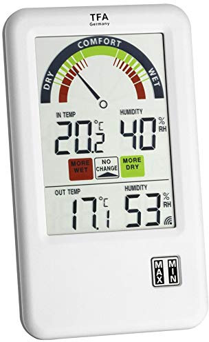 TFA Dostmann Bel-Air Funk-Thermo-Hygrometer, mit Lüftungsempfehlung Komfortzonenanzeige, zur Raumklimakontrolle, L 95 x B 20 (65) x H 158 mm