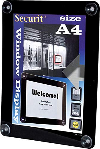Securit Fenster Plakatrahmen, DIN A4, Befestigung mit 4 Saugnäpfen, UV- und witterungsbeständig, ideal für Werbung, Angebote und Preislisten, 36 x 27,1 x 0,2 cm