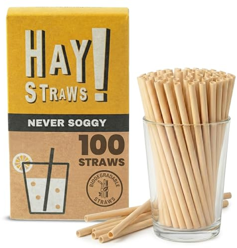 HAY! Straws Cocktail Straw | 100ct | 5 | 100% Biodegradable, 100% Plant-Based, Never Soggy, Gluten-Free | Sustainable Alternative to Plastic & Bioplastic Straws
