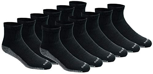 Dickies Men's Dri-Tech Moisture Control Quarter Socks, Available in M-XXL (6, 12, 18 Pairs), Black (12 Pairs), X-Large