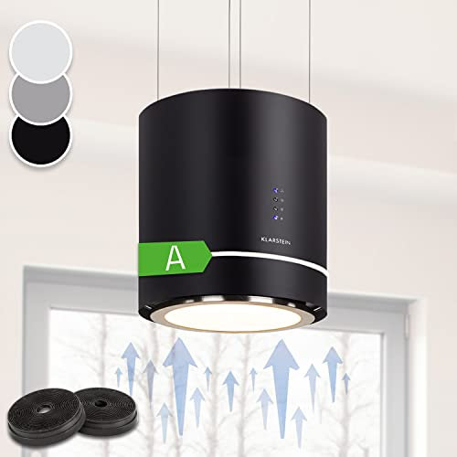 KLARSTEIN Tron Ambience - Hotte aspirante, sans évacuation, Installation suspendue, 540 m³/h, Anneau LED lumineux, 3 niveaux de puissance, Contrôle simple, 2 filtres à charbon actif - Noir