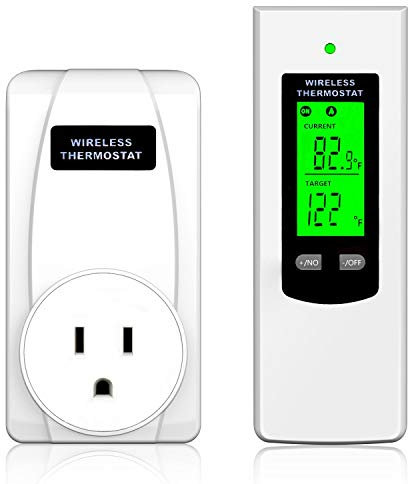 Hycency Programmable Wireless Plug in Thermostat Outlet, Electric Thermostat Controlled Outlet with Built-in Temperature Sensor Remote Control (White)