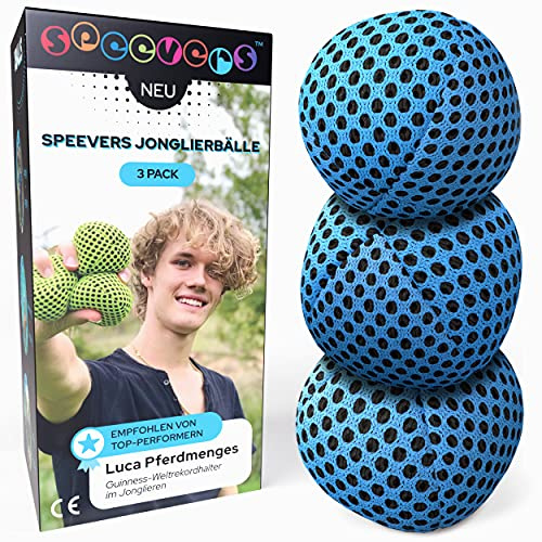 speevers XBalls balles de jonglage pour débutants et Professionnels Lot de 3-6 Couleurs Disponibles - Set de jonglage pour Enfants et Adultes - poufs avec Sac de Transport (Bleu)