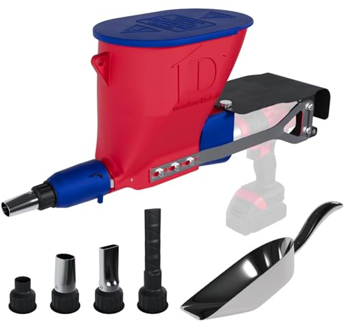 DANETOOL Fugenpistolen Adapter für Mörtel für Akkubohrer, 2,5 L Behälter, Verfugen von Mauerwerksfugen, PU Schale und Edelstahl Arm, Set mit 4 Düsen, Kurze und Lange Montagearme