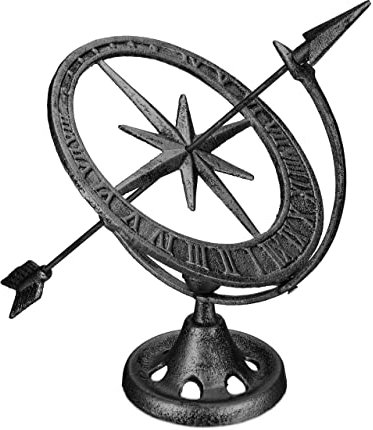 Relaxdays Sonnenuhr Garten, Gusseisen, Schattenuhr, antikes Design, wetterfest, Gartendeko, HBT: 31 x 30 x 21 cm, Silber