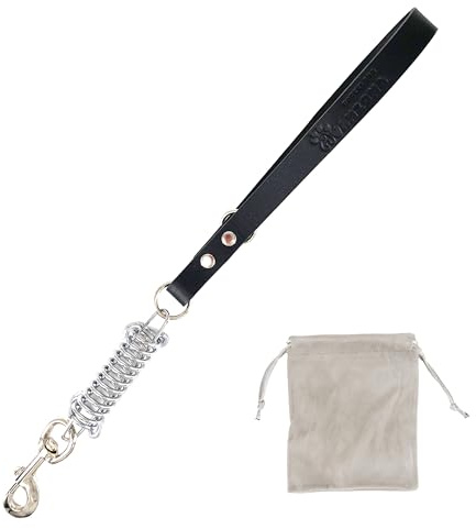 Laisse Courte Anti-Traction en Cuir avec Amortisseur à Ressort, pour Chiens Moyens et Grands, Espagne. Noir. 45CM.