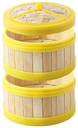Bamboo Steamer 8.7 Inch 2-Tier Basket with Lid for Cooking Dumplings Buns Veggies Rice Healthy Steam Cooking Tool