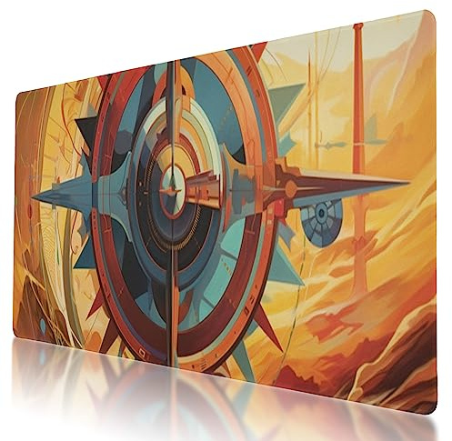Hållbar kompass och solur design musmatta 90 x 40 cm med halkfri bas, vattentät, bekväm för utökat spel