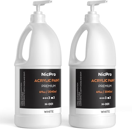 Nicpro 2 Pack White Large Acrylic Paint Set (69 oz, 2040 ml) Rich Art Painting Supplies Non Toxic for Multi Surface, Canvas, Wood, Leather, Fabric Stone Craft, with Pump