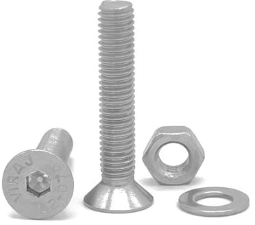 NOLDAR | Tornillos allen con cabeza plana avellanada. Acero inoxidable (AISI 304). Incluye 20 tornillos con 20 tuercas y 20 arandelas (60 piezas). Tornillos con rosca completa. (Medida M6 x 25 mm)