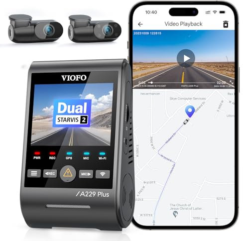 VIOFO A229 Plus 3 Lens 2K + 2K + 1080P, Dual STARVIS 2, HDR Vorne hinten Dashcam Auto, Sprachsteuerung & 5GHz Wi-Fi WLAN Autokamera, Ultrapräzises GPS, Super Nachtsicht 2.0, Sprachausgabe, 512 GB Max