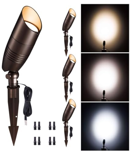 Varmtalys LED Spotlight, 3000K/4000K/5000K Adjustable Color Temperature Waterproof Outdoor Landscape Uplight, 12V AC/DC Wired Durable Aluminum ORB for Tree Garden Wall 4 Pack