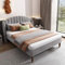 HYUB Polsterbett Doppelbett 140x200cm mit Lattenrost und Bettgestell, Stauraumbett Jugendbett mit Kopfteil, Holzlattenunterstützung, Samt Continentalbett, Stauraum unter dem Bett, Ohne Matratze, Grau