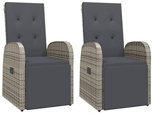 Willood Garten Liegestühle mit Kissen Poly Rattan liegestuhl Korbstühle Outdoor Gartensessel 2 STK. Grau