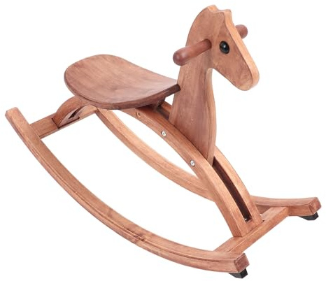 Keenso Cheval en bois pour enfants avec siège et fauteuil à bascule avec poignée, décoration de maison, pour interaction de divertissement quotidien Couleur noyer