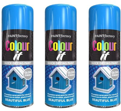 PNJB All Purpose Blue Gloss Spray Paint, Aerosol Spray, Quick Drying, Gloss Finish, Used for Furniture, Metal, Wood, Plastic, Glass,250ml, (3PCS)