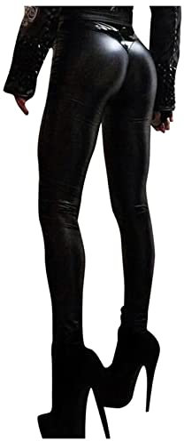 FUPODD Lederleggings Damen High Waist Pu Leder Leggings Frauen Push Up Kunstleder Leggins Damen Sexy Lederhose Schwarz Leggings Lederoptik Stretchhose Lange Skinny Hose Faux Leather Strumpfhosen