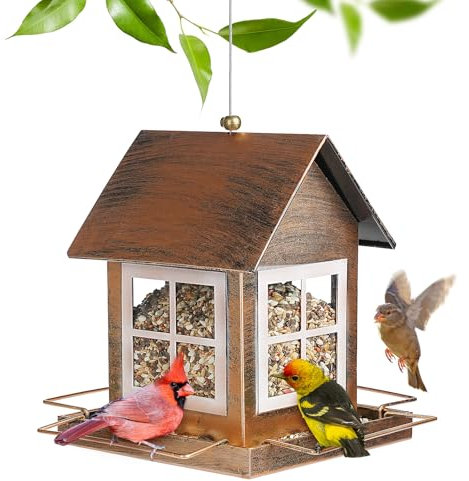 IWTTWY Bird Feeder Hanging, Heavy Duty Metal Squirrel Proof Bird Feeders, Large Capacity Wild Bird Seed Feeder for Garden Yard and Outdoors Decoration, Garden Accessories