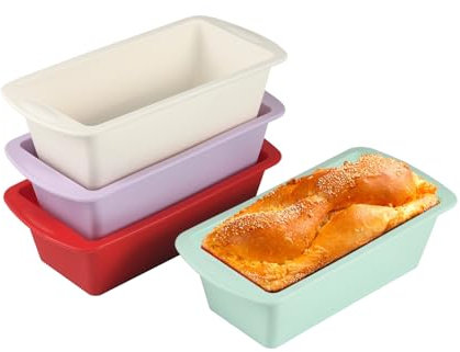 FHISKUNYU Stampo Plumcake Silicone, Stampo Plumcake Friggitrice ad Aria, Set di 4 Stampi in Silicone per Dolci – Flessibili, Antiaderenti e Facili da Pulire, Adatti a Forno e Microonde