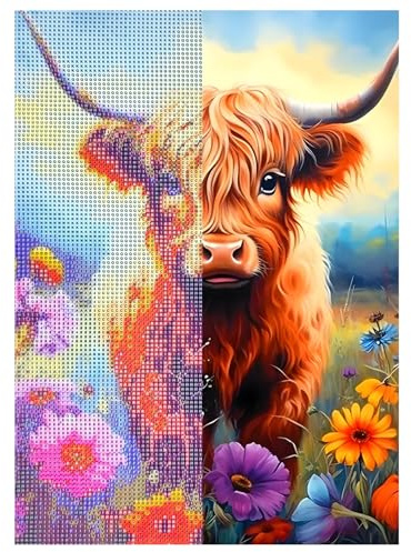 Diamond Art Highland Cow, DIY Diamond Art Painting Kit Diamond Painting Highland Cow Diamond Art 5D Diamond Painting Målat glas Kit för hemväggdekoration (30cm*40cm)