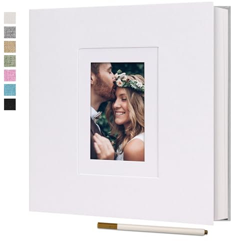 Vienrose Photo Album Self Adhesive for 6x4 7x5 10x8 Pictures Linen Cover DIY Scrapbook 40 Blank Pages Memory Book for Wedding, Travel, White