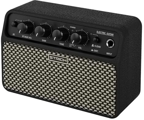 STRICH DSP Mini-Übungsverstärker für E-Gitarre, 2 x 5 W, Dual-Lautsprecher-Desktop-Verstärker mit Reinigung/Verzerrung, 3–4-Stunden-Akku, 3,5-mm-Kopfhöreranschluss, kabellos, tragbar, für Indoor-Übung