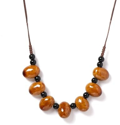 DEJIN Collier en céramique avec pendentif en forme de haricot d'ambre fait à la main - Style bohème -