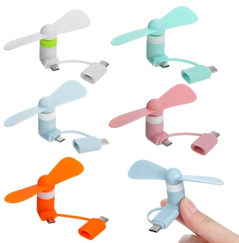 Beavorty 5pcs Mini Cell Phone Fan 2-in-1 : Phone Fan Bulk Usb C Micro Usb Portable Air Cooler with Two Leaves Cooling Ventilator for Travel Bus Subway