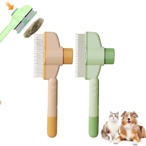 2 pezzi Spazzola per Gatti e Cani, Pennelli per animali domestici con capelli lunghi e corti, Spazzola per Toelettatura Delicata ed Efficace(Verde+Giallo pallido)
