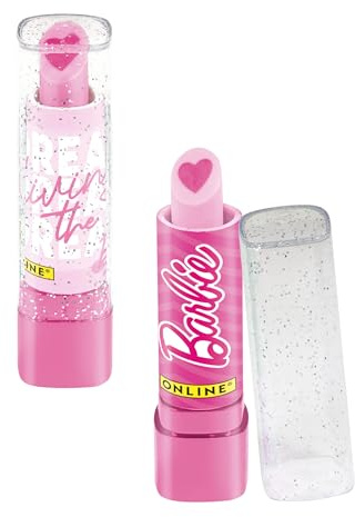 ONLINE Barbie - Juego de gomas de borrar con aspecto de lápiz labial, 2 gomas de borrar para niños, material escolar para niñas, goma de borrar rosa con tapa de purpurina, regalo para la