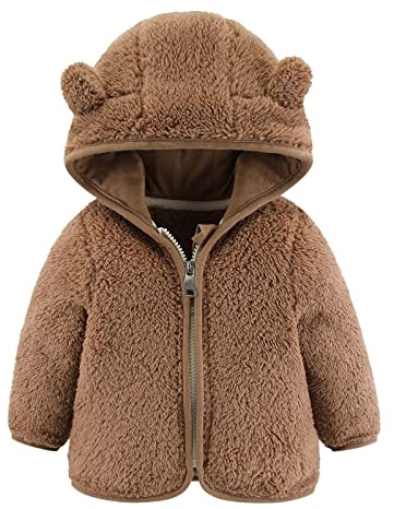 0-2 Years Newborn Infant Baby Girls Boys Bear Ears Hooded Outerwear Zipper Warm Fleece Winter Coats Cute Teddy Coat Soft Hoodie Sweatshirt Winter Long Sleeve Zipper Thicken (Coffee, 0-6 Months)