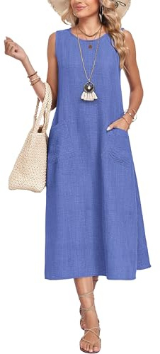 AUSELILY Womens Summer Maxi Casual Sleeveless Dresses with Pockets