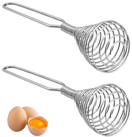 Set di 2 fruste francesi - Frusta a spirale piccola in acciaio inossidabile per salse, sughi, sbattitore manuale portatile per cucinare