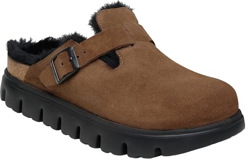 Birkenstock Papillio Boston Chunky Shearling - Zoccoli da donna con plateau, Tè Scuro, 9-9.5 Narrow