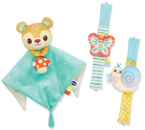 VTech - Coffret Naissance Toudoux, Doudou Ours et Bracelets Hochet Pied Main - Jouets d'Éveil Bébé - Animaux Hochets Poignet et Cheville - Cadeau Bébé Naissance - Contenu en Français