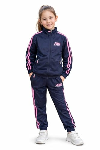 GX GARGIX Tuta Acetata Bambina – Completo Due Pezzi con Zip, Bande Rosa, Ideale per Scuola e Tempo Libero (3 ANNI)